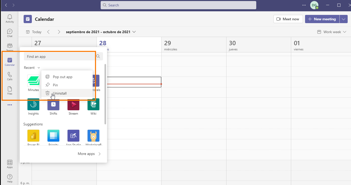 Uninstall the personal app Minutas Teams
